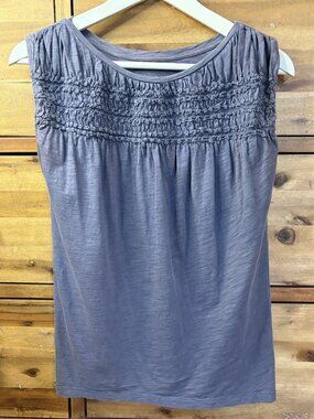 Ann Taylor Loft 100% Cotton Ruched Blue Tank Top Size XS